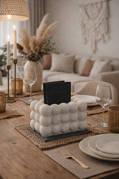 Lethe Design Bubble Serisi Beton Dekoratif Peçetelik – İskandinav Minimal Mas...