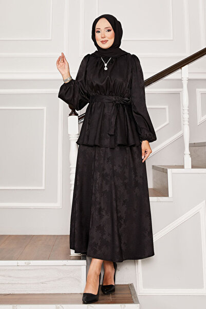 EBRUTESETTÜR Mobile Belted Waist Drawstring Jacquard Double Suit Black