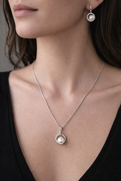 Bade Premium Seri Özel Gerçek Havuz İncisi Zirkon Taşlı Çelik Kadın Kolye Küp...