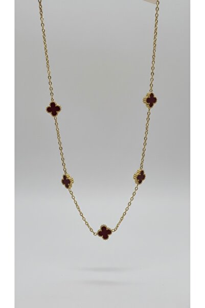 staınless steel Bordo / gold yonca kolye