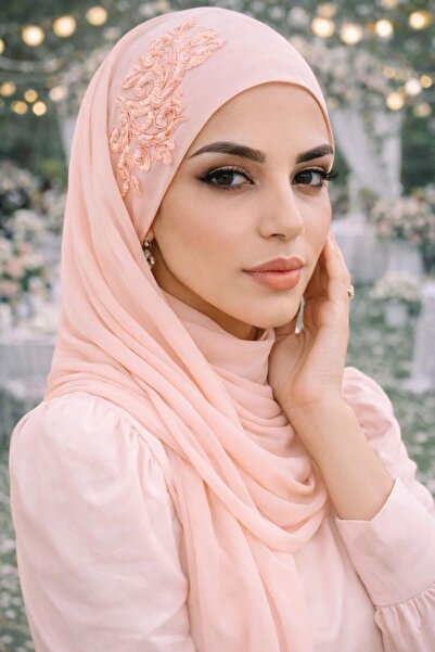 Aişe tesettür Somon Nakışlı Bandana Abiye Şal