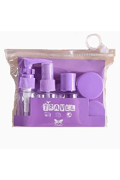 7 Parça Seyahat Seti, Mor, Sprey ve Şişeler, Krem Kapları, Mini Huni, Şeffaf Taşıma Çantalı, Uçak Ba