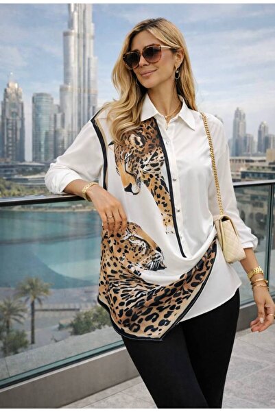 ANBLYs COLLECTION ŞAL DETAYLI ASİMETRİK KESİM ŞIK KADIN GÖMLEK