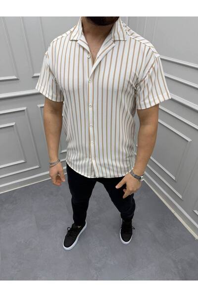 oneoff Ανδρικό πουκάμισο Premium Slim Fit με ρίγες και κοντά μανίκια