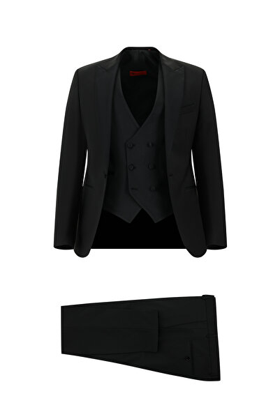 Kiğılı 7 Drop Slim Fit Dar Kesim Sivri Yaka Yelekli Yünlü Smokin & Damatlık