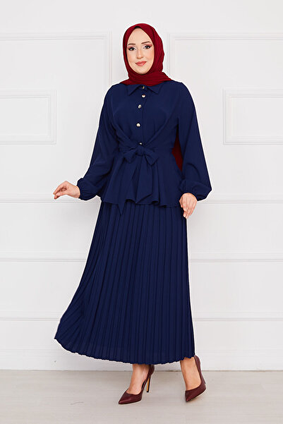 EBRUTESETTÜR Self-Belted Pleated Hijab Suit Saks