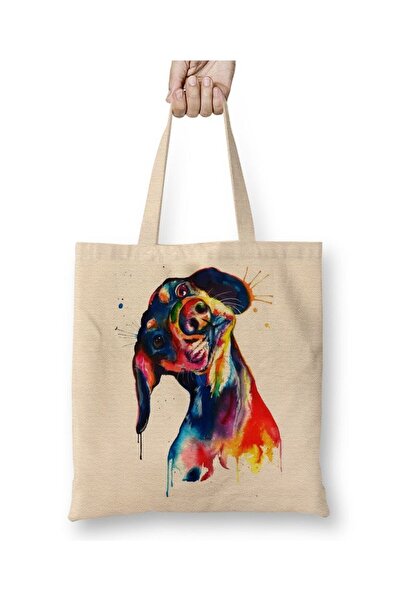 Toyaso Colorful Dog Dog Pugwhite Tote Bag Long Handle Shopping Bag Beach Bag