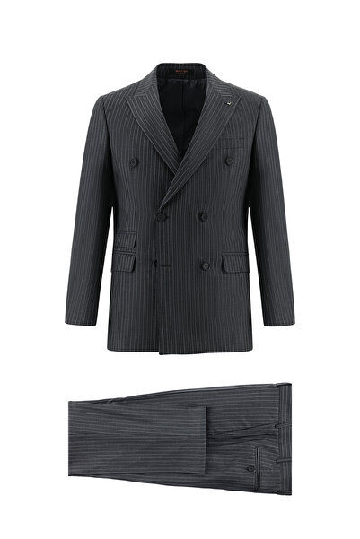 Abdullah Kiğılı 7 Drop Slim Fit Slim Fit Wool Double Breasted Striped Suit