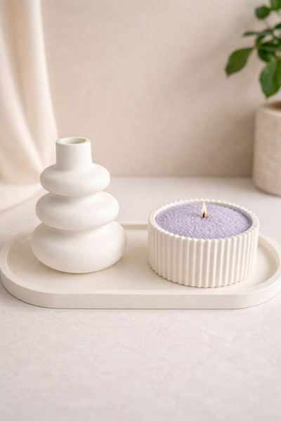 YİĞİTER Handmade Stone Powder Decorative Tray Set |   Powder Wax Candle Holde...