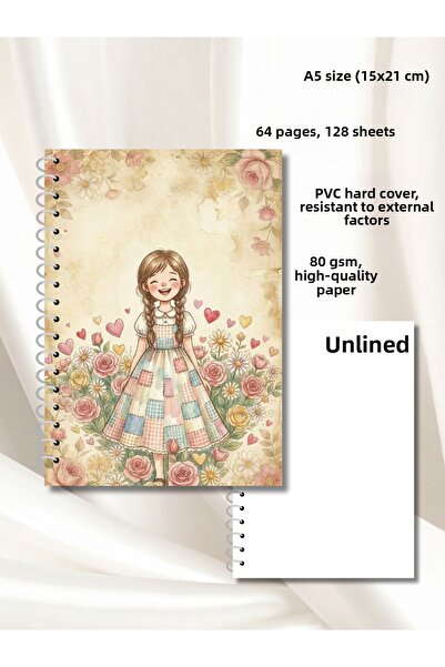 daily notebook دفتر ملاحظات حلزوني غير مسطر بتصميم A5 للفتيات اللطيفات - 128 ...