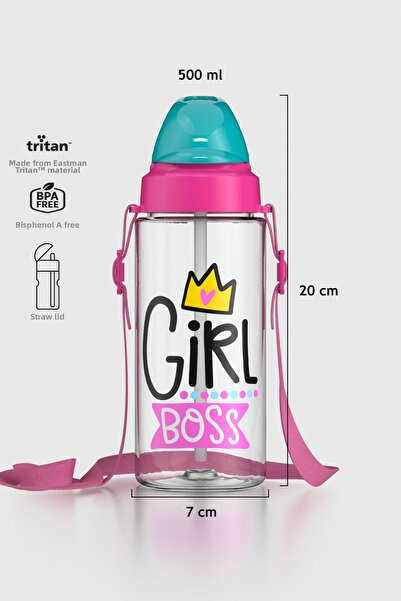 Renga Sonic Air Patterned 500 ml Tritan Children's Water Bottle with Strap an...