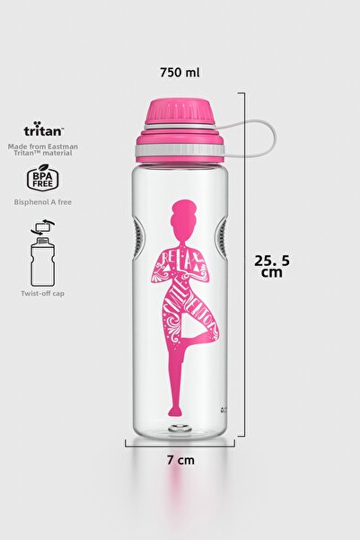 Renga Ege Yoga Patterned 750 ml Tritan Water Bottle 912067 Fuchsia