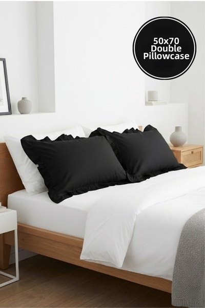 Joyrose 2 Pieces 100% Cotton Ruffle Pillowcase 50X70 cm Modern with Hidden Zi...