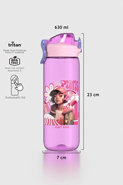 Renga Wave Patterned 630 ml Tritan Children's Water Bottle 912167 Lilac