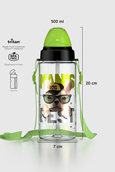 Renga Sonic Air Dog Patterned 500 ml Tritan Children's Water Bottle with Stra...