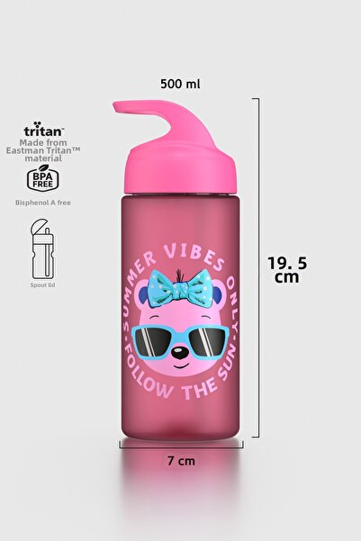 Renga قارورة مياه للأطفال من تريتان بنمط مولي سعة 500 مل مع ماصة 912131 وردي