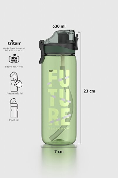 Renga زجاجة تريتان من تريجو سبورت بنمط نصي سعة 630 مل مع شفاطة 912170 أخضر