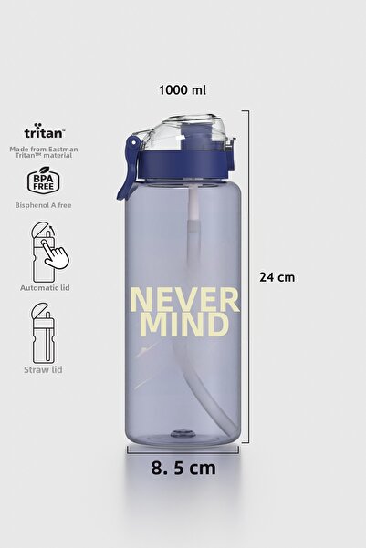 Renga قارورة تريتان من ساغا لووب بسعة 1000 مل مع مصاصة ونقش كتابي، لون أزرق 9...