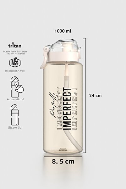 Renga قارورة تريتان من ساغا لووب بسعة 1000 مل مع مصاصة ونقش كتابي، لون بيج 91...