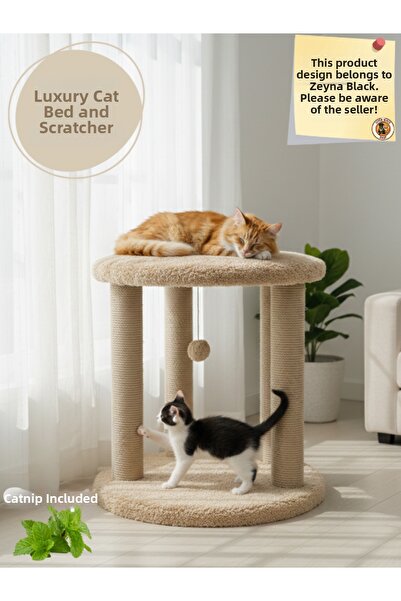 Komano Pontika سرير مبطن على شكل قفص، لوح خدش للقطط بارتفاع 45 سم - لوح خدش ل...