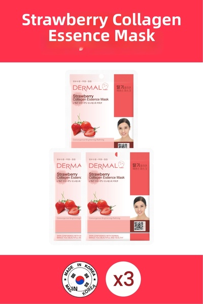 Dermal 23 جرام 3 قطع - قناع كولاجين لتفتيح وتنقية البشرة بخلاصة الفراولة