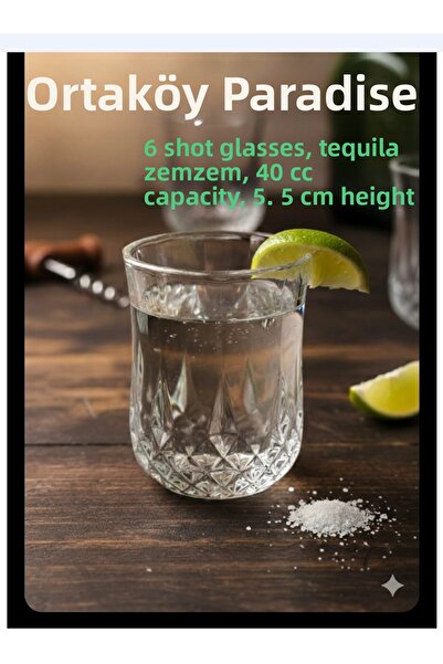 ORTAKÖY CENNETİ Shot Glass for Tequila or Water, 6 Pieces, Audley Model, Deli...