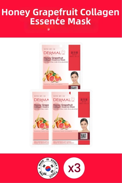 Dermal قناع بخلاصة الكولاجين بالعسل والجريب فروت - تفتيح وتنشيط، 23 جرام، 3 قطع