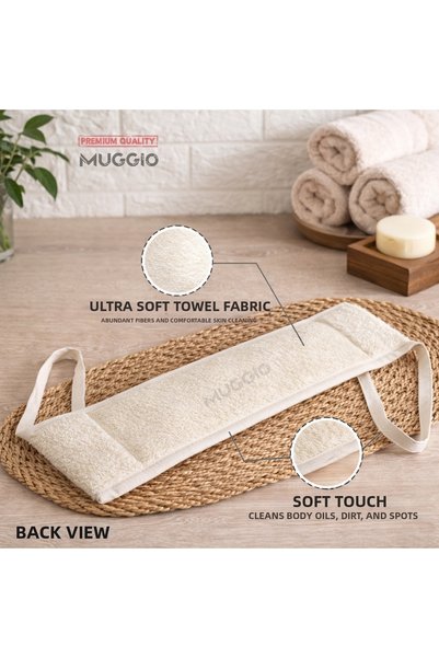 Muggio Back Bath Scrubber Double Sided 100% Natural Loofah Gourd Fiber