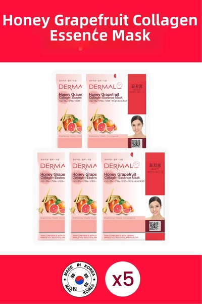 Dermal قناع بخلاصة الكولاجين بالعسل والجريب فروت - تفتيح وتنشيط، 23 جرام 5 قطع