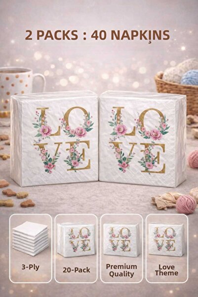 SUNA K Love Patterned 2 Pieces 3-Layer Premium Napkins