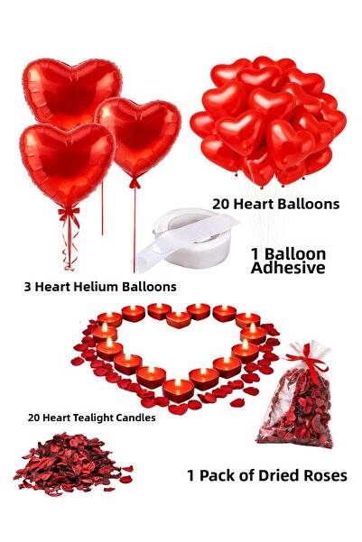 HAPPYLOOPPARTY Heart Helium Heart Balloon & Rose & Tealight Heart Candle Vale...