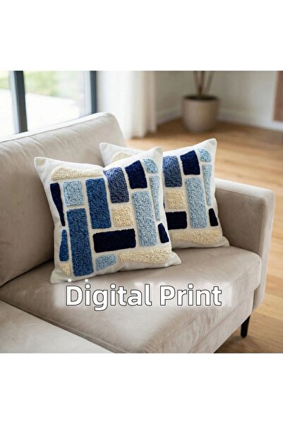 Hayal Dekoratif Punch Embroidery Pattern 3D Digital Printed Blue Color Embroi...