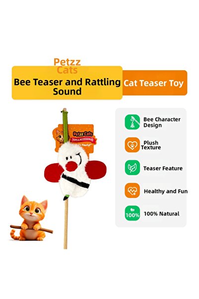 Petzzcats لعبة صيد السمك للقطط من بي ماتاتابي مع صوت خشخشة، لون أبيض، 42 سم