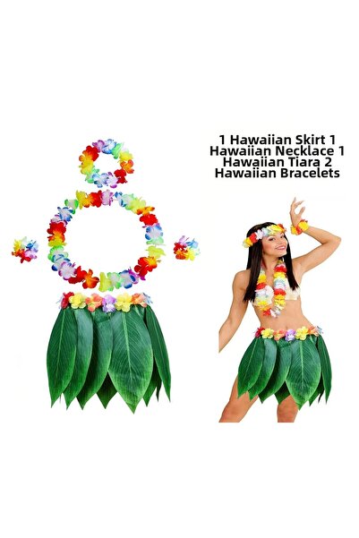 magicool Adult Hawaiian Costume Set - Leaf Skirt Hawaiian Set - 5 Pieces
