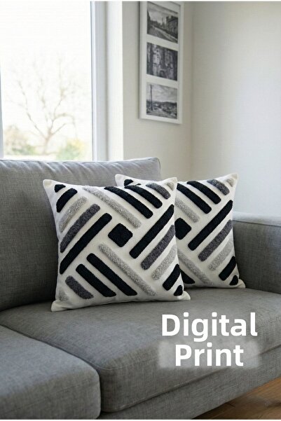 Hayal Dekoratif Husă pentru pernă din 2 bucăți cu model de broderie Punch 3D ...