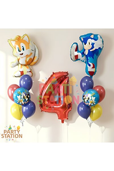 Parti Station مجموعة بالونات فويل سونيك آند تيلز لعمر 4 سنوات - مجموعة بالونا...