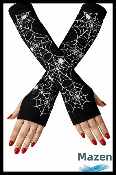 MAZEN Mânecuță neagră cu model pânză de păianjen |   Mănuși fără degete, încă...