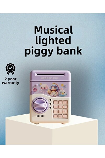 Fırsatkolik حصالة نقود أوتوماتيكية تعمل بكلمة مرور مع ضوء وصوت، لون أرجواني