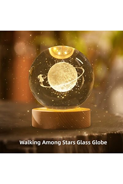 Fırsatkolik Decorative Globe Girl Figure Design with Yellow Light and Wooden ...