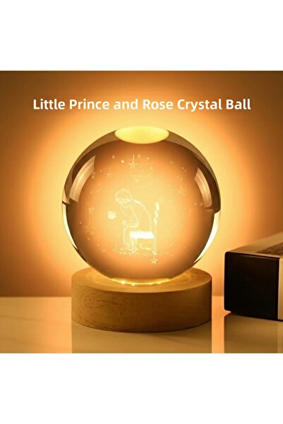 Fırsatkolik 8 cm Little Prince Glass Globe with USB Light and Wooden Base Dec...