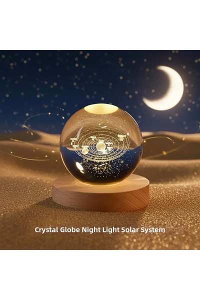 Fırsatkolik كرة كريستالية مزخرفة بإضاءة LED مع قاعدة خشبية، مصباح ليلي أنيق