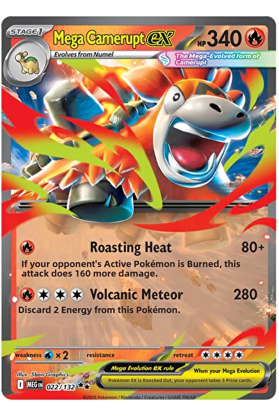 Pokemon TCG Mega Camerupt Ex 22/132 Double Rare Megen Licensed Game Card