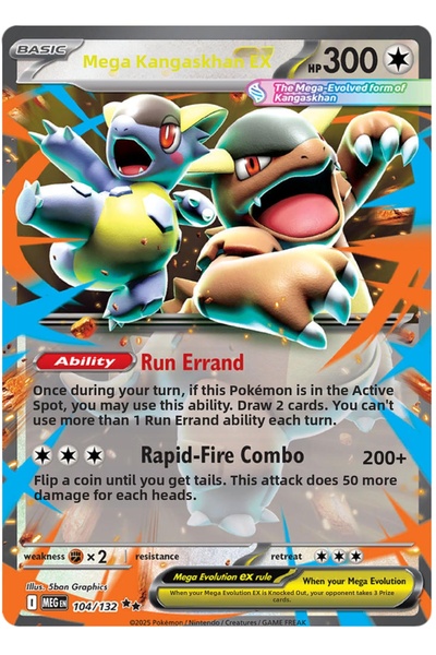 Pokemon TCG Mega Kangaskhan Ex 104/132 Double Rare Megen Licensed Game Card