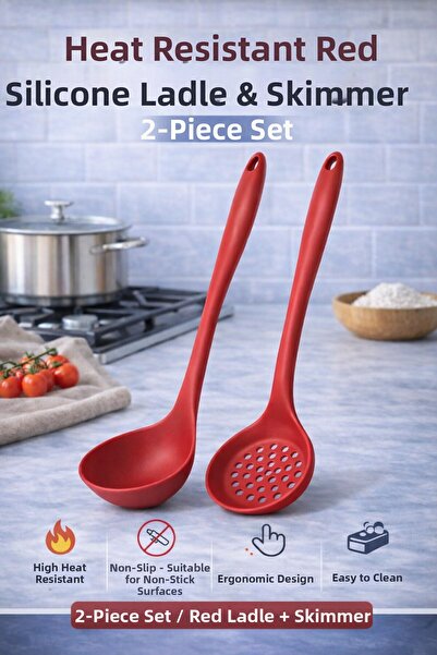 Ekostem Silicone Ladle Colander Set of 2 – Heat Resistant, Non-Scratch, Non-S...