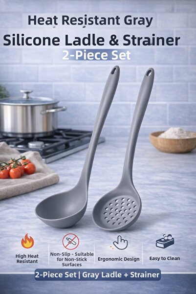 Ekostem Silicone Ladle Colander Set of 2 – Heat Resistant, Non-Scratch, Non-S...