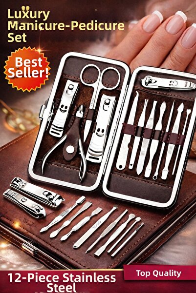 TOPTANFONİ مجموعة مانيكير وباديكير مكونة من 12 قطعة - مقص أظافر مع حقيبة ومبر...