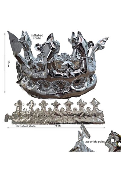 partidolu Retro Disco Silver Color Inflatable King Crown Shaped Foil Balloon ...