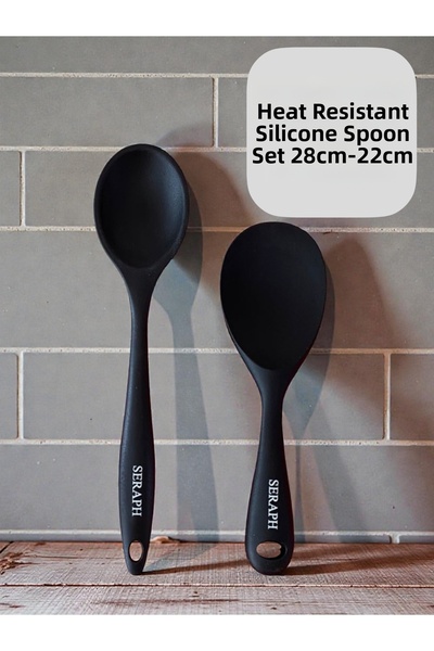 Seraph Heat Resistant Fireproof Non-Stick Silicone Long Short Deep Spoon 28 c...