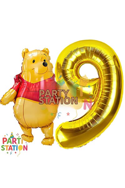 Parti Station مجموعة بالونات على شكل أرقام من رقائق الذهب بعمر 9 سنوات تحمل ط...
