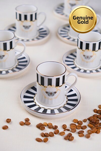 tabakevi Tabak Evi Porcelain Butterfly Collection Gold Gilded Coffee Cup 85Cc...